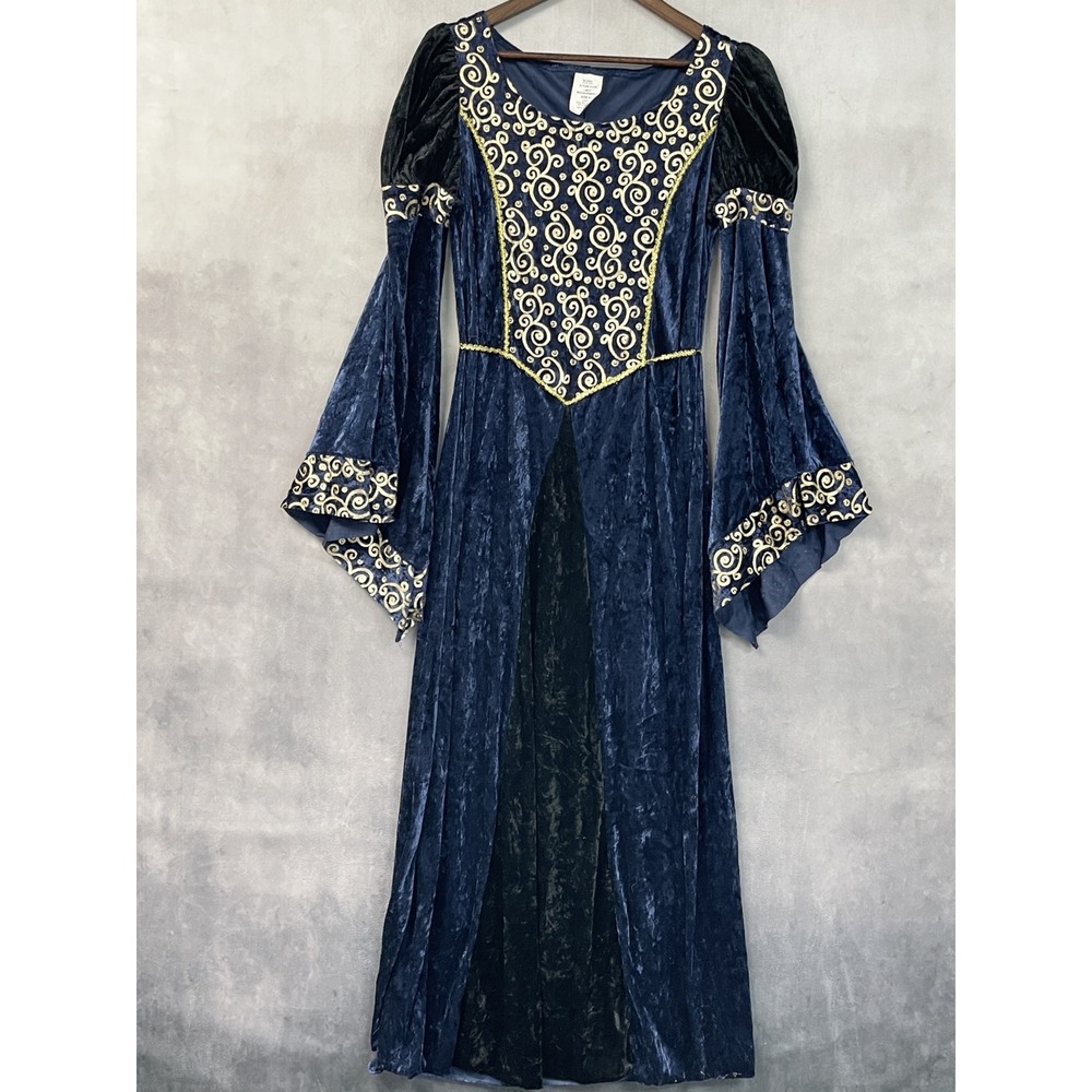 Charades Lady Renaissance Gown Women XL Blue Velvet Medieval Dress LARP Regency